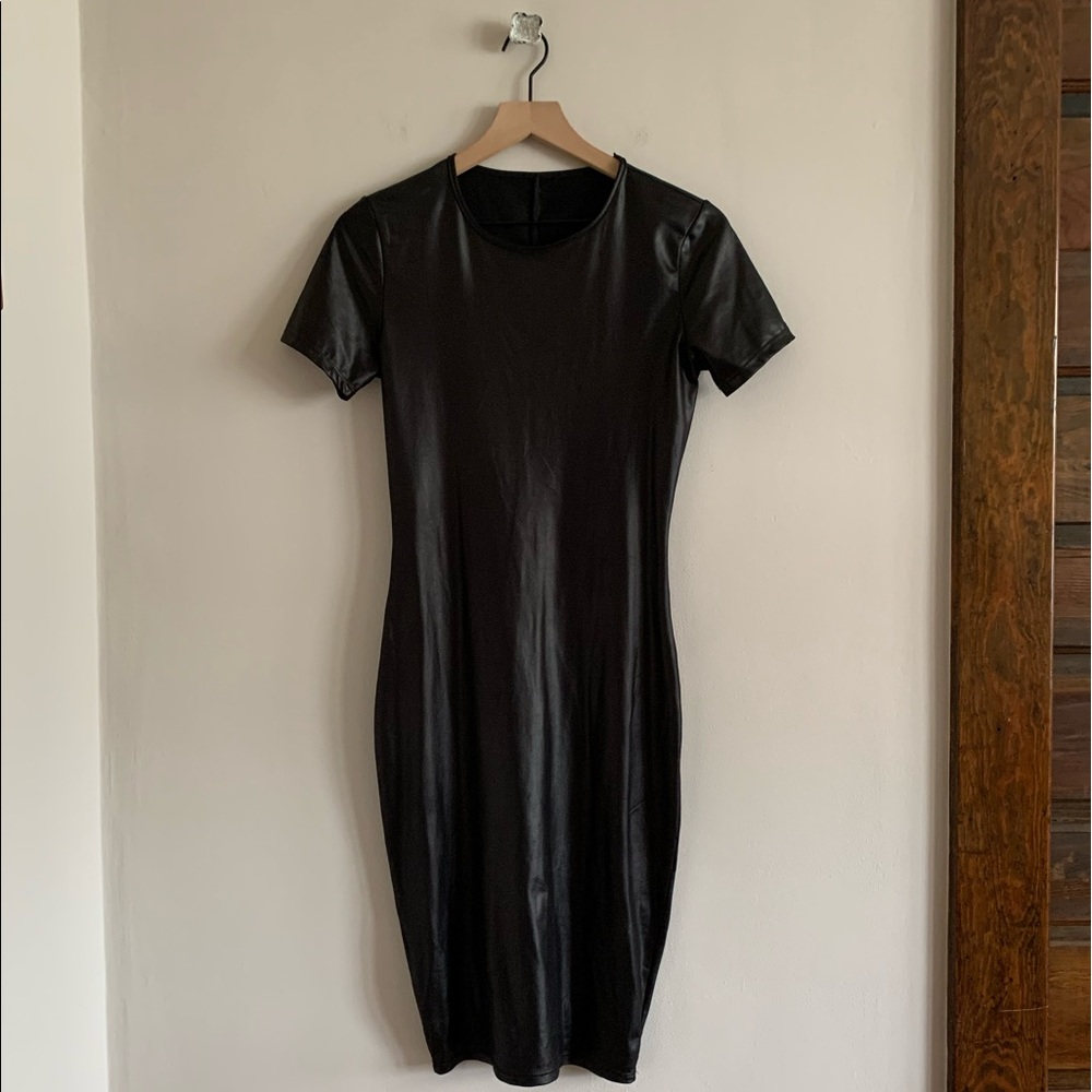 Black faux leather dress